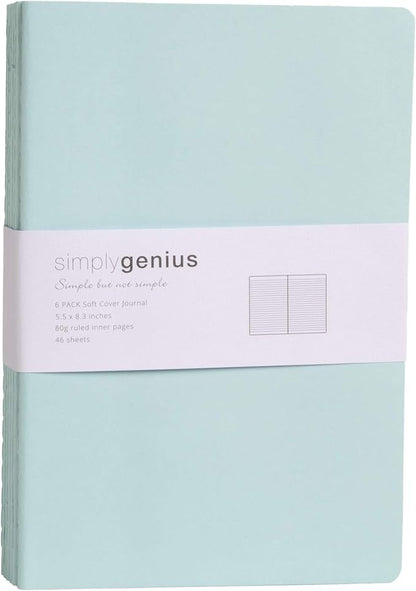 Simply Genius A5 Notebooks for Work, Travel, Business, School & More - College Ruled Notebook - Softcover Journals for Women & Men - Lined Note Books with 92 pages, 5.5" x 8.3" (Light Blue, 6 pack)