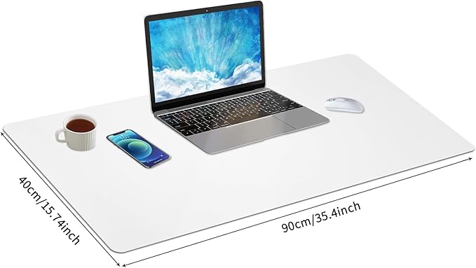 Leather Desk Pad, Large Mouse Pad, Non-Slip Desktop Mat, Leather Desk Blotter, Computer Desk Pad, Waterproof Desk Protector Mat for Home Office and Decor - White (35.4×15.7 Inches)
