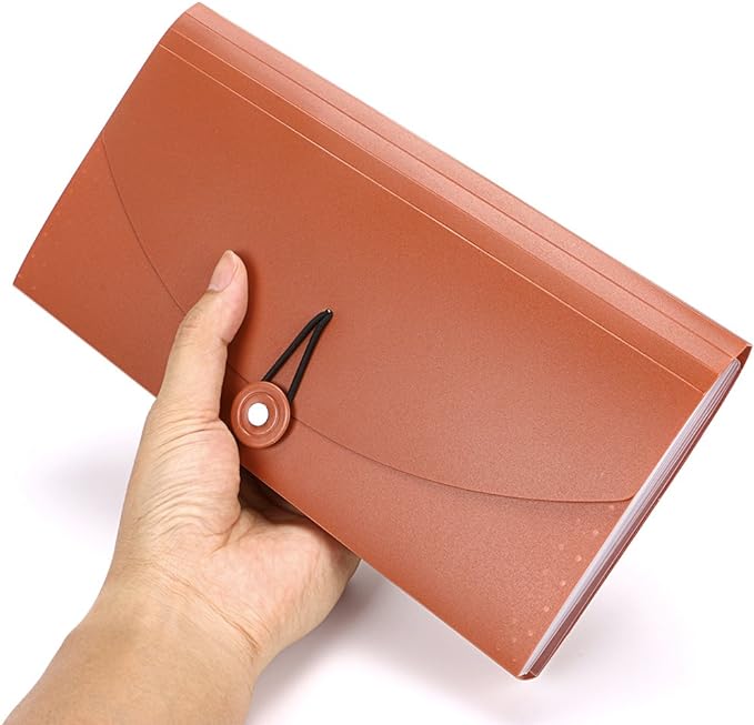 BTSKY Expanding File Folder -13 Pockets Small Accordion File Folder Expandable Card Ticket Holder File Storage Folder Check Bill File Folder Plastic Business Document Organizer Wallet Case, Brown