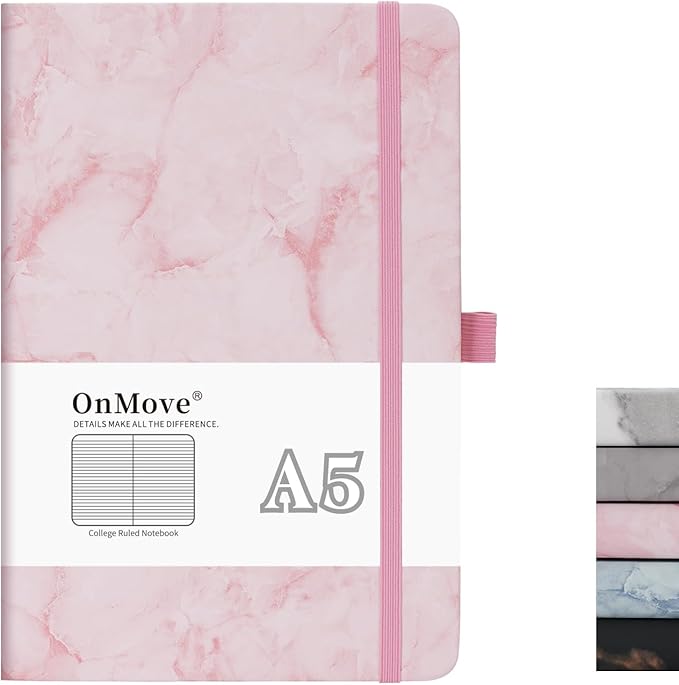 Lined Notebook Journal for Women Men 200 Pages A5 Hardcover Leather with Pen Holder College Ruled Journals for Work Note Taking Travel School (Lined, Pink-B)