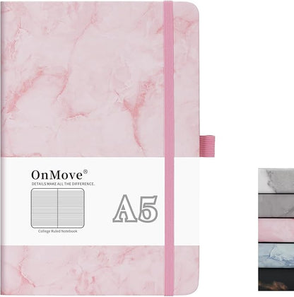 Lined Notebook Journal for Women Men 200 Pages A5 Hardcover Leather with Pen Holder College Ruled Journals for Work Note Taking Travel School (Lined, Pink-B)