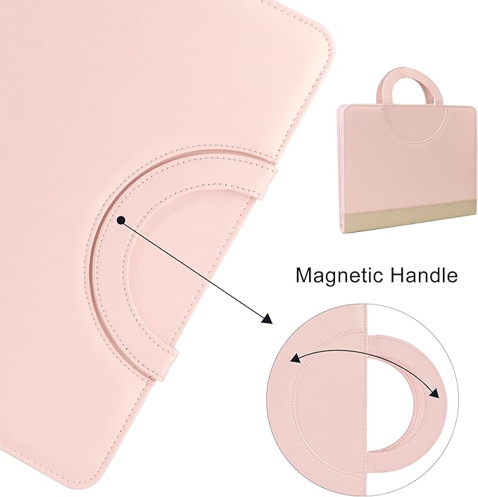 GraduatePro Portfolio Binder Leather Zippered Padfolio Folder Business Case Organizer Bag for Pad Notebook Resume with Clipboard for Women Graduation Gift, Pink