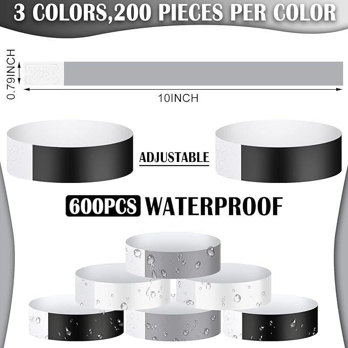 Epakh 600 Pcs Paper Wristbands Neon Wrist Bands Waterproof Handbands for Events Lightweight Concert Wristbands Neon Colored Adhesive Wrist Band for Party