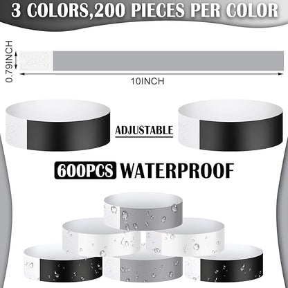 Epakh 600 Pcs Paper Wristbands Neon Wrist Bands Waterproof Handbands for Events Lightweight Concert Wristbands Neon Colored Adhesive Wrist Band for Party