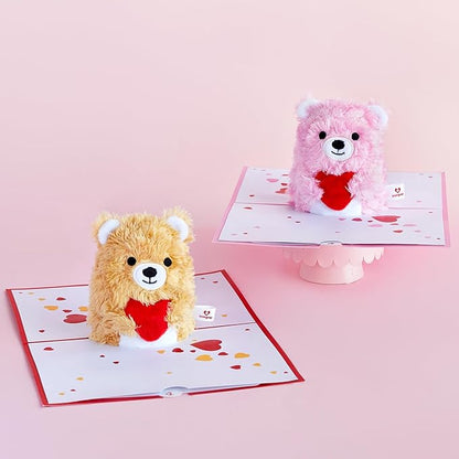 Lovepop Plushpop Soft Animal Pop-Up Card for Her and Him - 3D Bear Everyday Greeting Card for Boys, Girls, Men, Women - Beary Happy - 6" x 8" Card - Pink