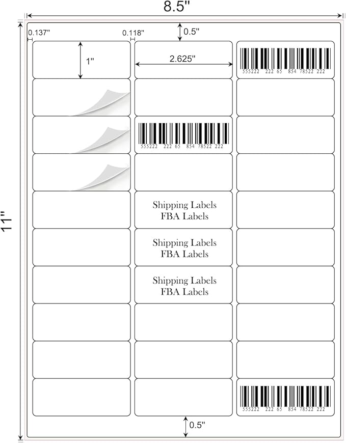 1" x 2-5/8" Address Labels 3000 Labels Sticker Paper for Laser/Ink Jet Printer mailing Labels 8.5"×11" White 30 per Sheet