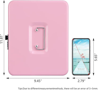 KYODOLED Metal Cash Box with Combination Lock Money Box for Cash Safe Metal Box with Money Tray for Security Lock Box 11.81"x 9.45"x 3.54" Pink X Large