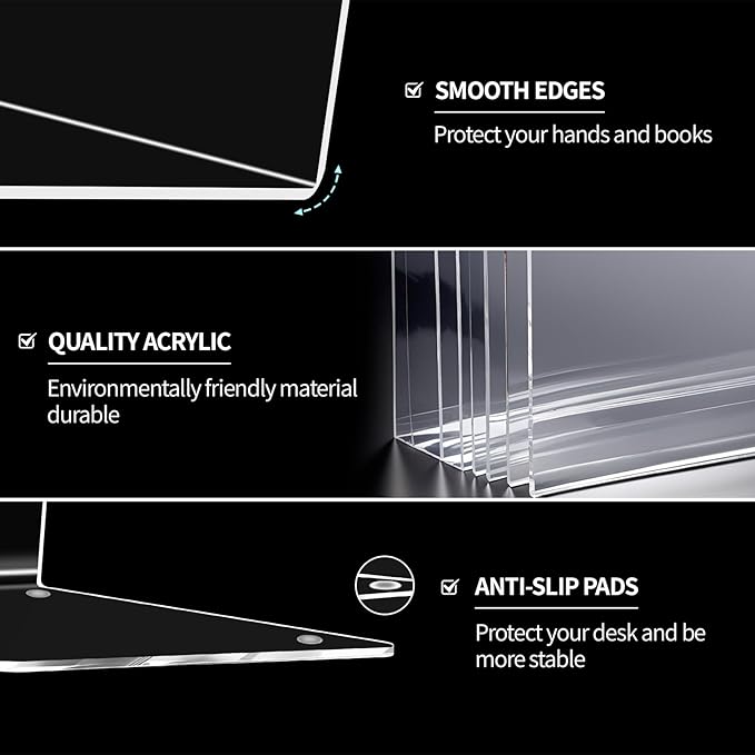 Book Ends for Shelves Clear Acrylic Bookends for Heavy Books Organizer Book Stopper to Hold Books for Home Office School and Desktop Decoration(Circular Arc) (6)