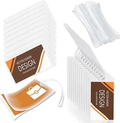 100 Pack 5 Mil Laminating Pouch with Clear Loop 2 1/2" x 4 1/4" Luggage Tag Laminating Pouches with Slot Hole Thermal Laminate Pouch Tags Kit Resealable for Work Permits Pass Cards Student ID Cards