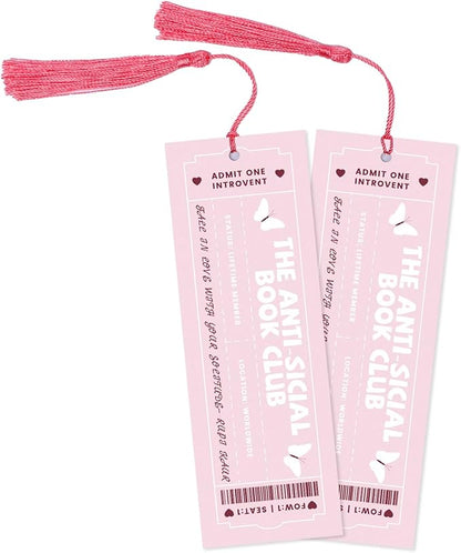 Jnglr 2PCS Book Clubs Bookmark Laminated Bookmarks with Tassel Set, Book Marks for Women Book Accessories Reading Lovers Bookmark for Readers Pink Bookmarks