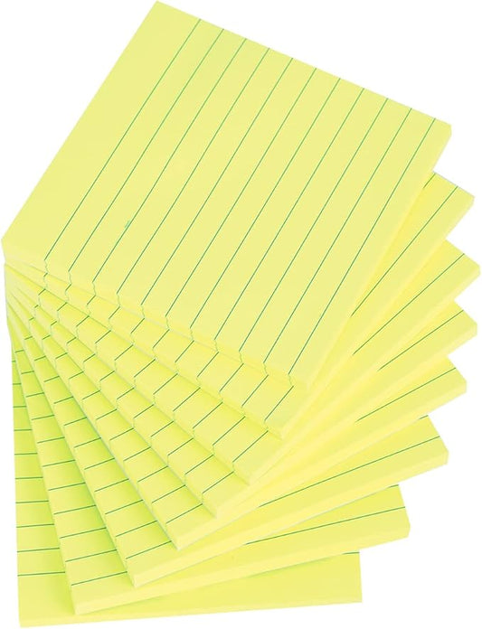 Vanpad Lined Sticky Notes 4x4 Inches, Lemon Yellow Ruled Self-Stick Pads, Easy to Post for Home, Office, Notebook, 8 Pads/Pack