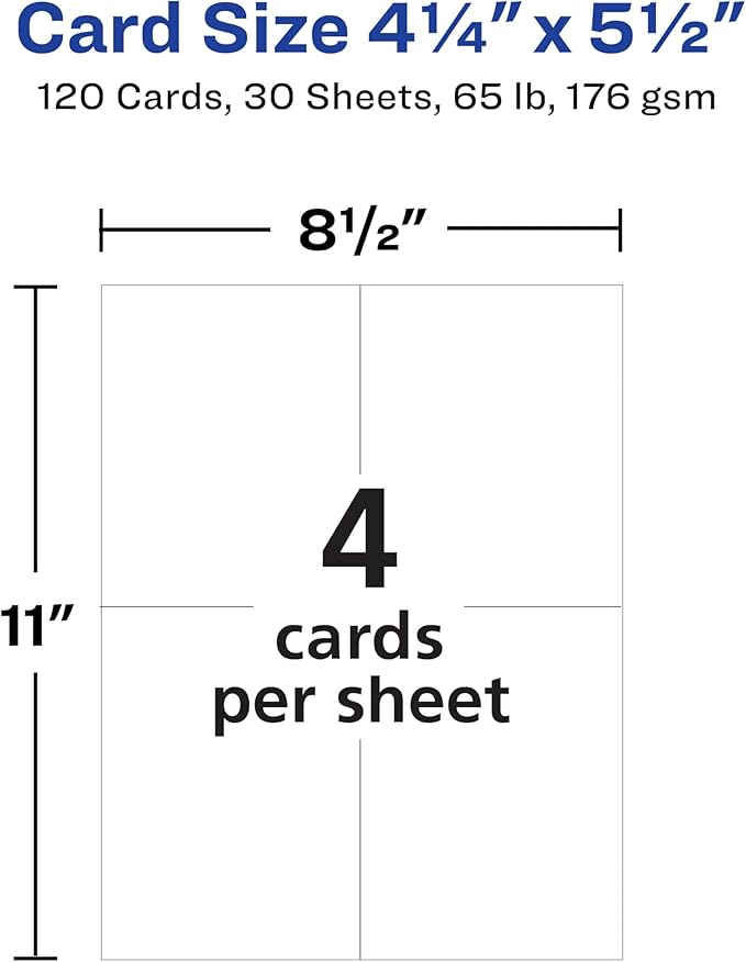 Avery Printable Postcards, 4.25" x 5.5", Textured White, 120 Blank Postcards for Inkjet and Laser Printers (3380)