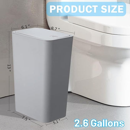 SHPMXUPW 3 Pack Bathroom Small Trash Can with Lid,10L / 2.6 Gallon Slim Garbage Bin Wastebasket with Pop-Up Lid for Bedroom, Office, Kitchen, Craft Room, Fits Under Desk/Cabinet/Sink