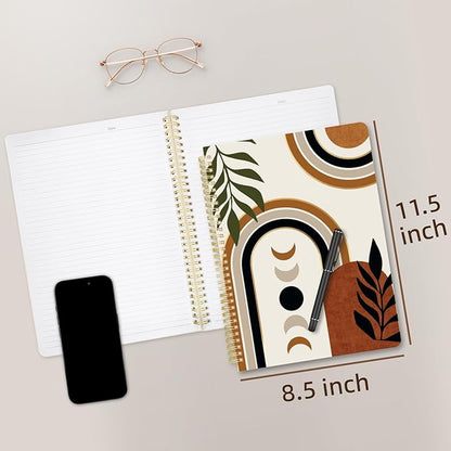 Cute Spiral Notebook journal A4 Aesthetic Pretty Design for Women Girls Kawaii with Pocket, 8.5 x 11 inch, Lined, Moon Boho