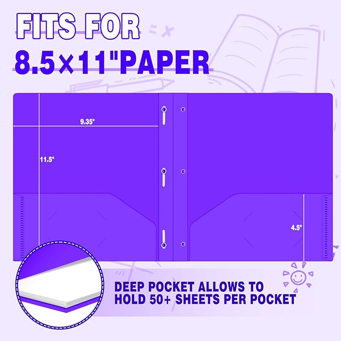 30 Pack Two Pocket Folders Business Card Holder Plastic Folders with Prongs for School Office Filing Cabinet Resume Portfolio (Purple)
