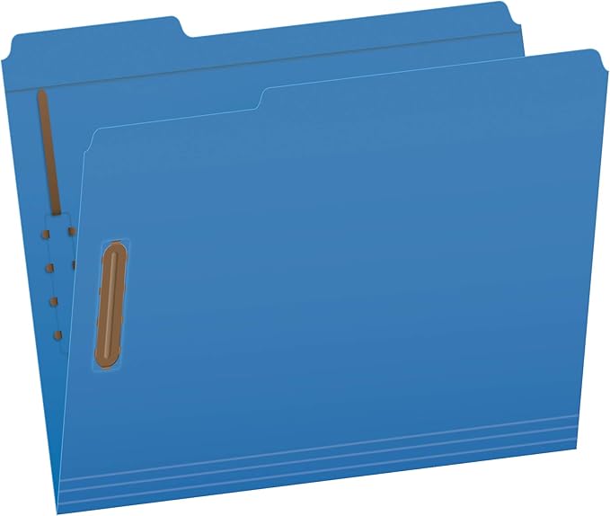 Pendaflex Fastener Folders, 2 Fasteners, Letter Size, Blue and Green, 1/3 Cut Tabs in Left, Right, Center Positions (50 per Box)