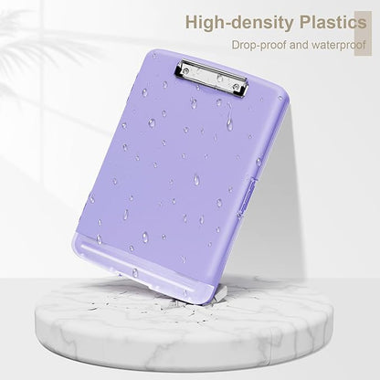 Piasoenc Clipboard with Storage, 8.5 x 11 Organization Box with Pen Holder and A4 Legal Paper Folder, Heavy Duty Plastic, Folio & Side-Opening, Low Profile Clip, for Nurses, Teachers, Purple