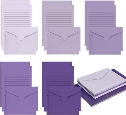 100 Pcs Stationery Lined Stationery Paper and Envelopes Set Includes 50 Letter Writing Paper and 50 Envelope for Office, 5.5 x 8.25 Inch(Purple)