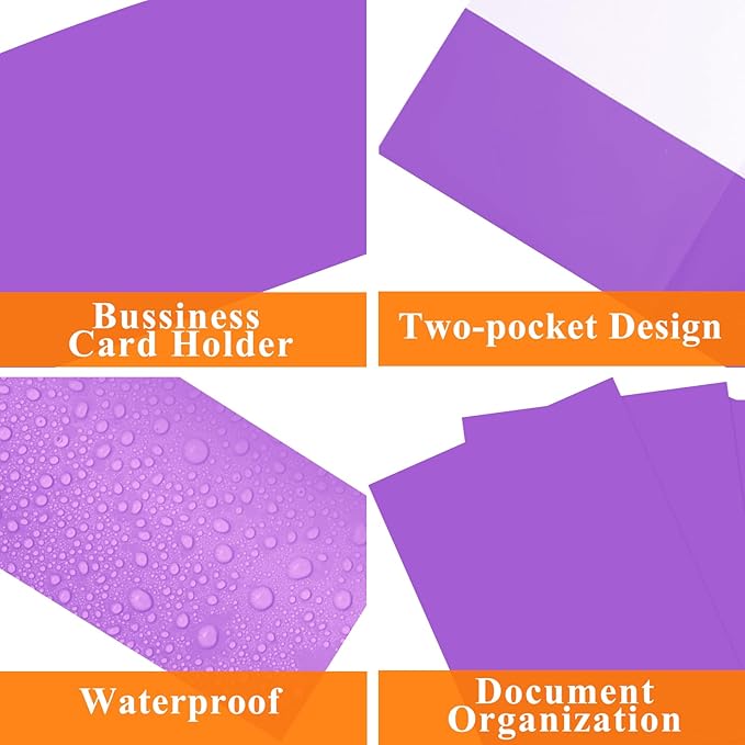 50Pcs Purple Folders with Pockets and Business Card Holder,Two Pocket Folders for School,Home or Office,Durable Heavy Duty File Folders