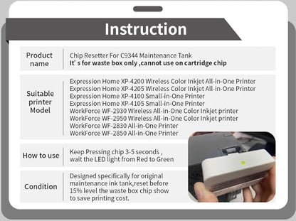 Ssrprint C9344 Maintenance Tank chip Resetter Type C for EPSON XP-4200 XP-4205 XP-4100 XP-4105 WF-2830 WF2850 WF2930 WF2950