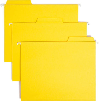 Smead FasTab Hanging File Folder, 1/3-Cut Built-in Tab, Letter Size, Yellow, 20 per Box (64097) (Pack of 1)