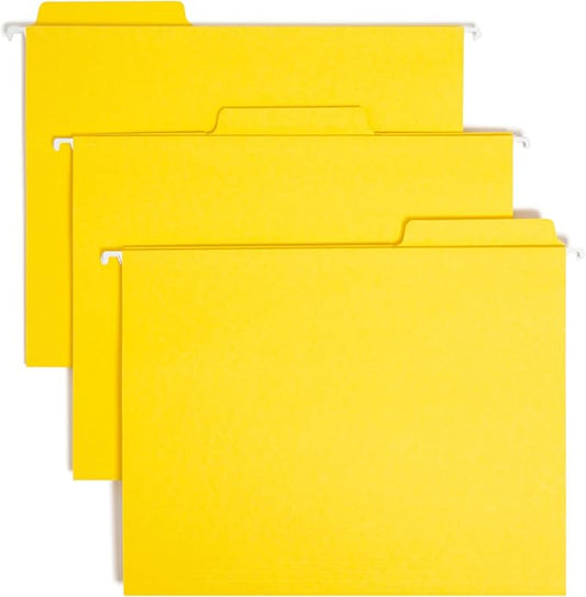 Smead FasTab Hanging File Folder, 1/3-Cut Built-in Tab, Letter Size, Yellow, 20 per Box (64097) (Pack of 1)