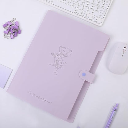SKYDUE Expanding File Organizer with 5 Pockets, Accordion File Folders with Labels, Portable Document Paper Bill Receipt Organizer, Home College School Office Supplies, Letter Size, Lilac