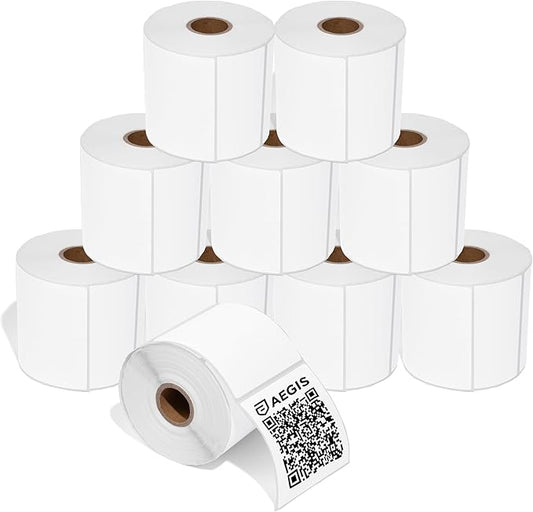 Aegis Adhesives - 3" X 3" Square Direct Thermal Labels Compatible with Rollo, Zebra, and Other Desktop Label Printers (10 Rolls, 500/Roll)