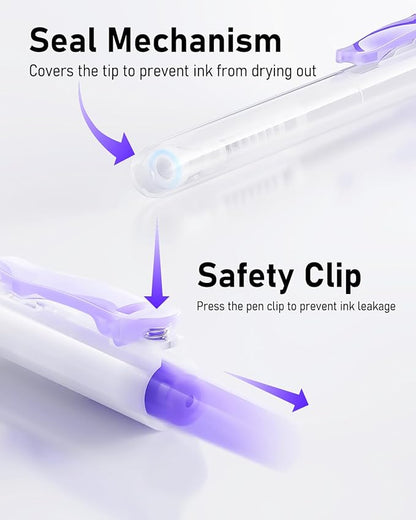 Four Candies 14Pack Pastel Gel Ink Pen Set,Cute Retractable 0.5mm Fine Point Pen,Note Taking Aesthetic Pens,12 Pack Black Ink Pens with 2Pcs Highlighter, Smooth Writing Pens for School, Office(Purple)