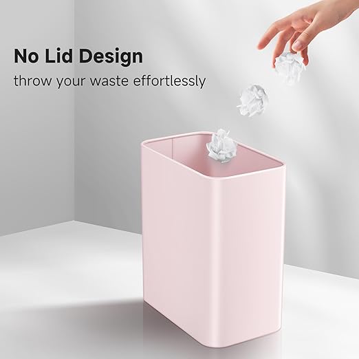 TIPGO Small Metal Trash Can, 2.1 Gallon Slim Trash Can for Bathroom, Wastebasket Garbage Bin for Bedroom, Office, Kitchen, Under Sink (Pink)