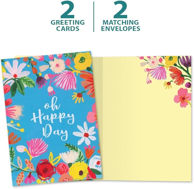Tree-Free Greetings - Birthday Cards - Artful Designs - 2 Cards + Matching Envelopes - Made in USA - 100% Recycled Paper - 5 x 7 - Oh Happy Day (GT61218)