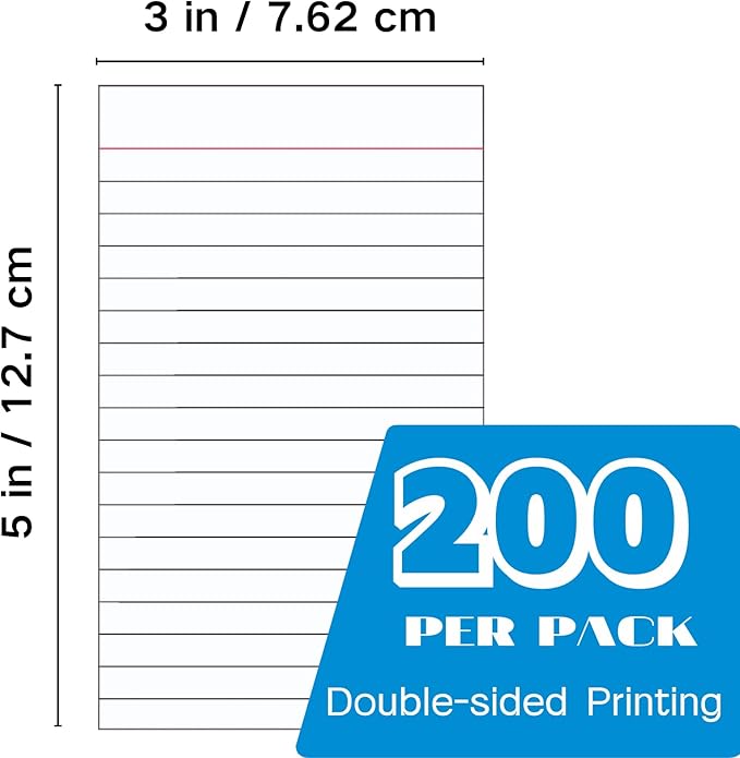 Vertical Ruled Index Cards 3 X 5 Flashcards Double Sided Lined Notecards Heavy Weight Ruled Checklist Card Thick Recipe Cards for Studying, School, Home and Office（White,200 Count）