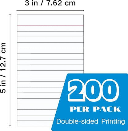Vertical Ruled Index Cards 3 X 5 Flashcards Double Sided Lined Notecards Heavy Weight Ruled Checklist Card Thick Recipe Cards for Studying, School, Home and Office（White,200 Count）