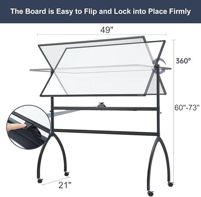 TANKEE White Board Height Adjustable - 48 x 32 Mobile Whiteboard on Wheels, Large Magnetic Double-Sided Rolling Dry Erase Board with Stand, Standing Whiteboard for Office School Home Classroom