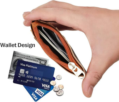 Cute ID Badge Holder Retractable Lanyard Reel Clip with Heavy Duty Carabiner, 5 Card Slots in 2 Sided with Key Ring and Zipper for Students Teens Boys Girls Office Staff Women (Brown)