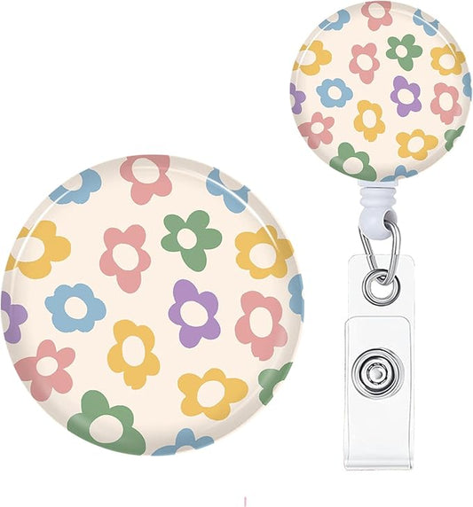 Flower Badge Reels Holder Retractable with ID Clip for Nurse Name Tag Card Nursing for Doctor Teacher Student Employee Office Medical Work 3