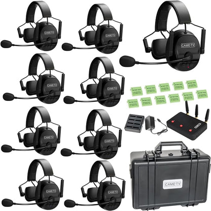 Came-TV Kuminik8 1.9GHz Wireless Intercom Headsets System Full Duplex Noise Cancellation Zero Latency 1500ft Single-Ear Headset for 9 People Team Communication