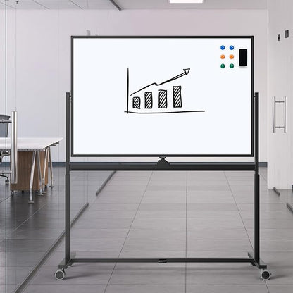 Rolling Whiteboard, 48 x 32 Inches Magnetic White Board with Stand, Double-Sided Large Standing Dry Erase Board on Wheels, Height-Adjustable Mobile Dry Erase Board for Office, Home, Classroom