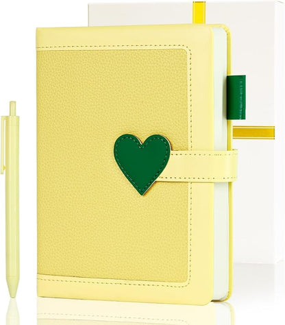 Journal for Women and Girls with Heart Buckle, 240 Pages Girls Diary Journal with Pen for Writing, Cute Daily Writing Journals for Women, B6 Pretty Journaling Hardcover Notebooks (Melon Yellow)