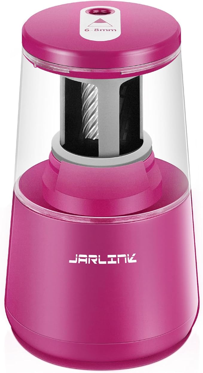 JARLINK Electric Pencil Sharpener, Heavy-Duty Helical Blade to Fast Sharpen, Auto Stop for No.2/Colored Pencils(6-8mm), USB/Battery Operated in School Classroom/Office/Home (Purple)