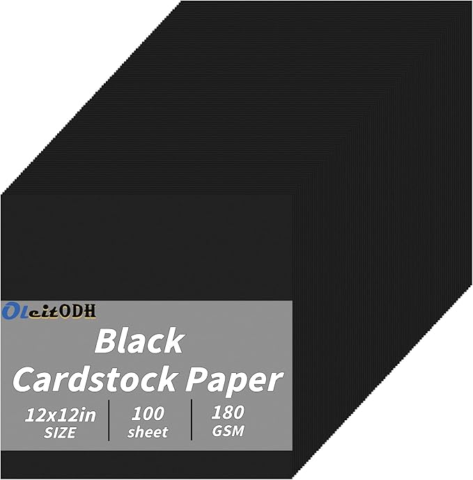 Black Cardstock Bulk 100 sheets, 12” x 12” Cardstock Paper Construction Paper,180 GSM/62lb Card Stock Printer Christmas Paper for Scrapbooking Diy Crafts Card Making