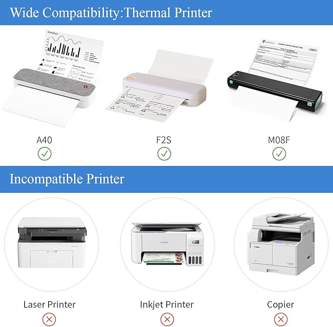 200 Sheets Thermal Printer Paper 8.5 x 11 Inch,Lasting 3 years,US Letter Size Thermal Paper, Compatible with M08F/A40 Thermal Portable Printer, Folded, Continuous Folding