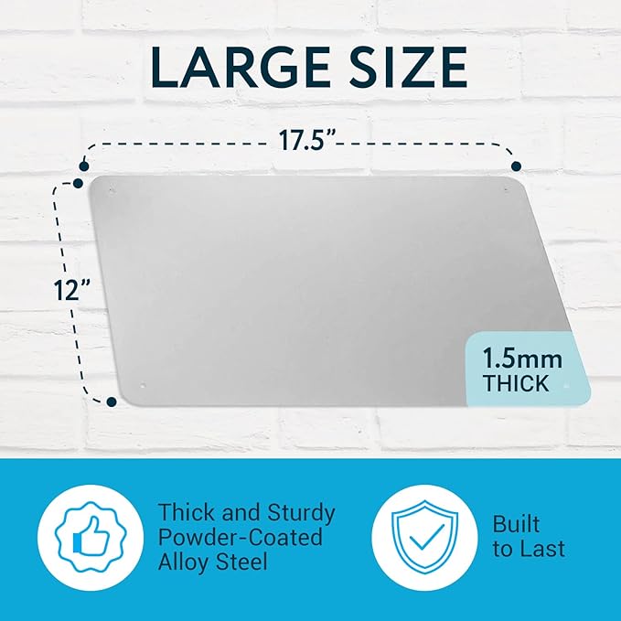 Display Magnetic Board for Wall - Metal Memo Board for Office, Home, Kitchen, and Classrooms - Great for Hanging Photos, Shopping Lists, and More - Includes Pre-Drilled Holes (17.5 x 12 in)