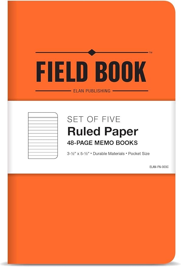 Elan Publishing Company Field Notebook/Pocket Journal - 3.5"x5.5" - Orange - Lined Memo Book - Pack of 5