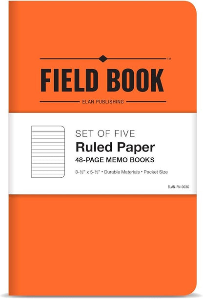 Elan Publishing Company Field Notebook/Pocket Journal - 3.5"x5.5" - Orange - Lined Memo Book - Pack of 5