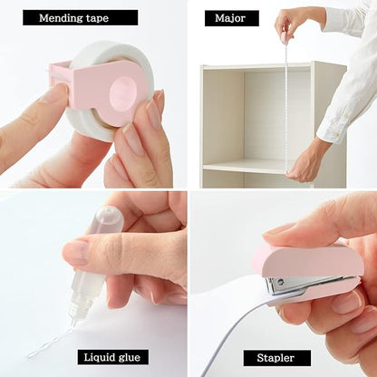 Plus Stationery Kit Pink (Scissors, stapler, tape, liquid glue, cutter, ruler, tape measure, pin for SIM card replacement) TD-001 30-211 With Original Stylus Ballpoint Touch Pen