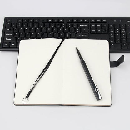 A5 Hard Cover Notebook with Pen Holder, Gold Edges & 180° Lay Flat - Large 5x8.25 Blank, Gift Box - Durable Journal for Office, Study, Travel - Writers, Students (Black)