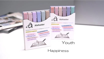 HPSIZEE Aesthetic Cute Highlighters Mild Assorted Colors With Soft Chisel Tip, No Bleed Dry Fast Easy to Hold, for Journal Bible Planner Notes School Office Supplies, 6 Pack - Happiness