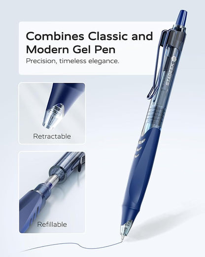 12 Pack Blue Gel Pens, Quick Dry Blue Ink Pens, 0.5mm Fine Point Retractable Smooth Writing Pens for Journaling, Writing, Business Gel Pen for Office School & Home Supplies(Blue)