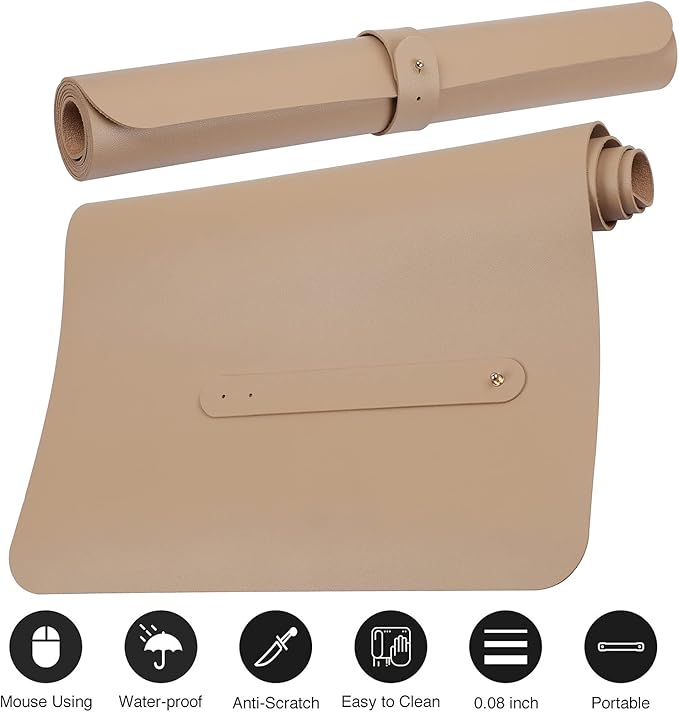 Boutilon Leather Desk Pad 30" x14",Non-Slip Mouse Pad,Office Desk Mat,Waterprooft PU Leather Desk Blotter,Desk Pad Protector,Desk Writing Pad for Home Office Decor (M-Beige)